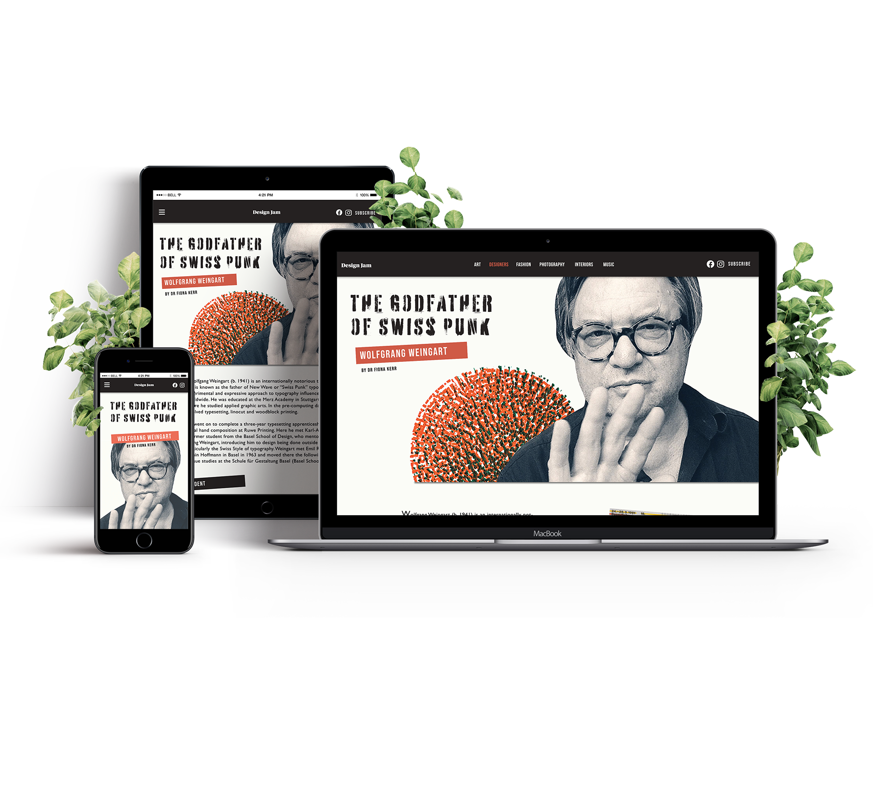 WW_Mockup_1 Wolfgand Weingart website displayed on laptop, ipad and iphone