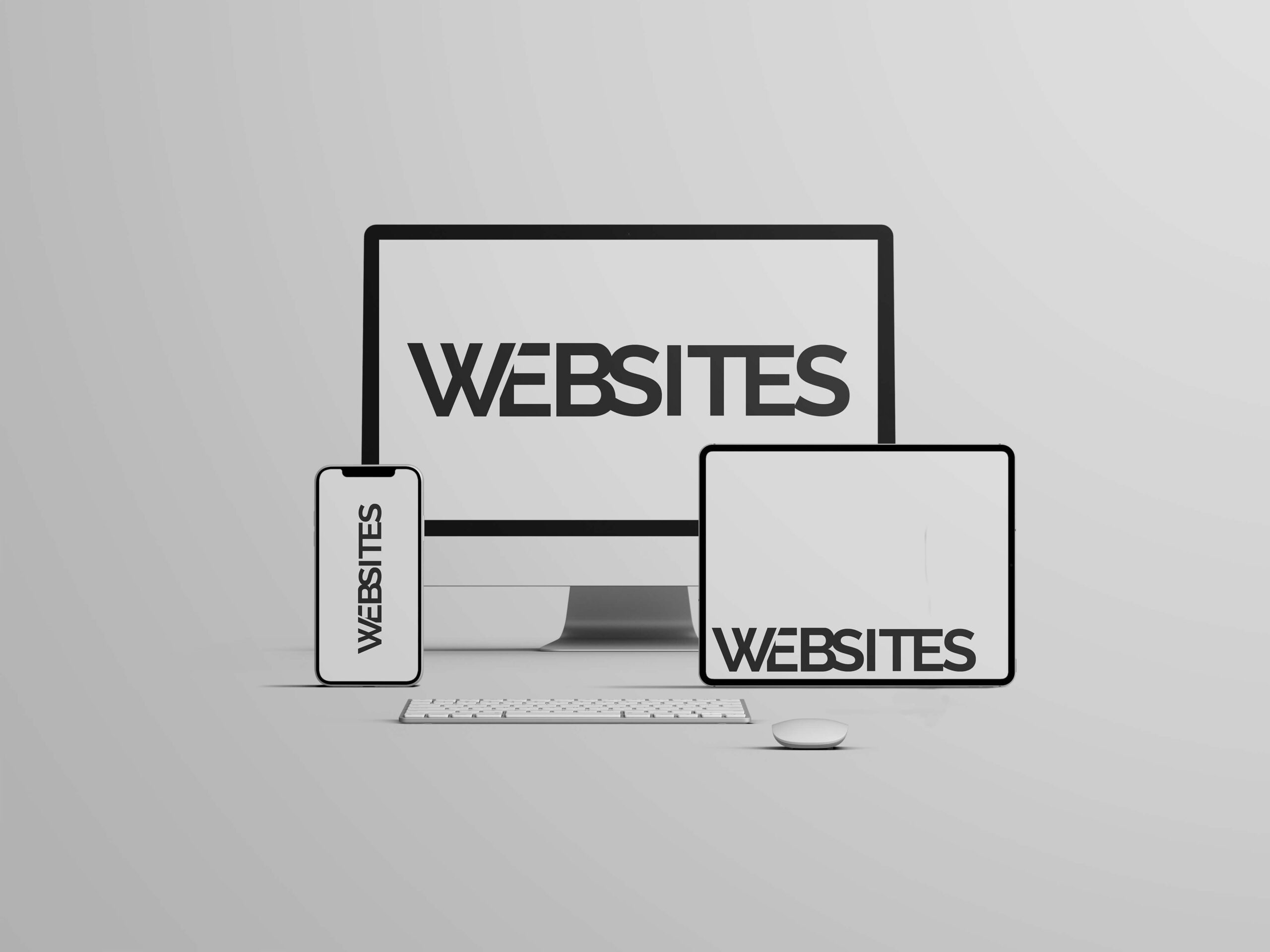 Tablet, desktop and mobile displaying the word Websites